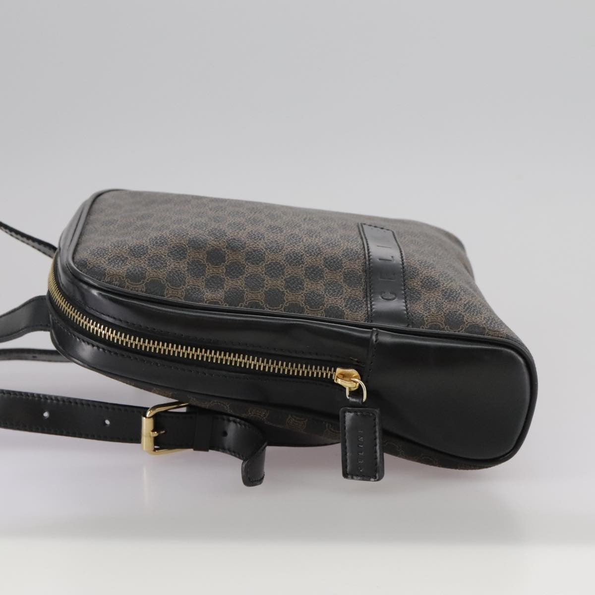 Celine Vintage Macadam Backpack Canvas and Leather, BLACK, CANVAS, Backpack