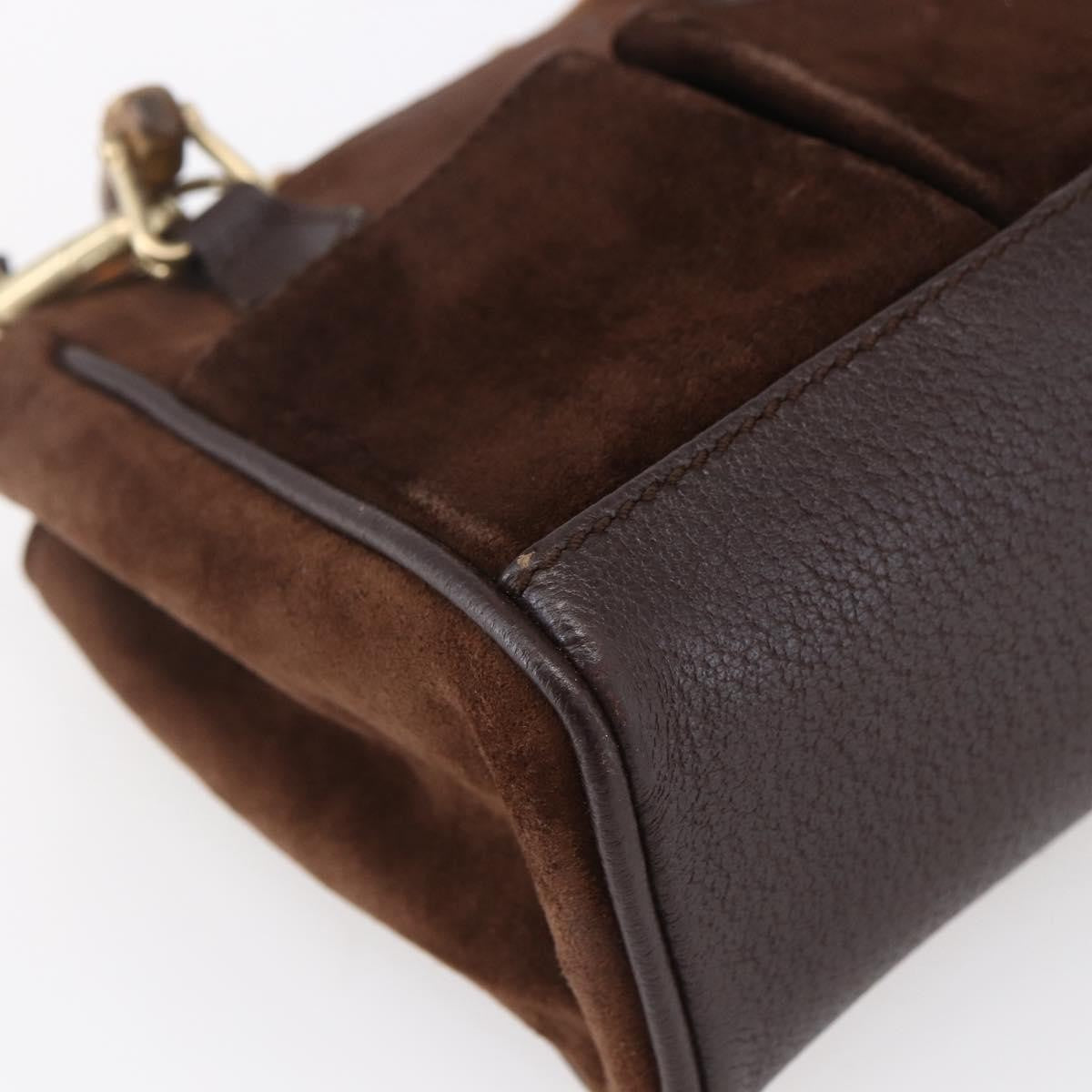 Gucci Vintage Bamboo Front Pocket Tote Suede, BROWN, SUEDE, Handbag