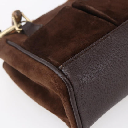 Gucci Vintage Bamboo Front Pocket Tote Suede, BROWN, SUEDE, Handbag