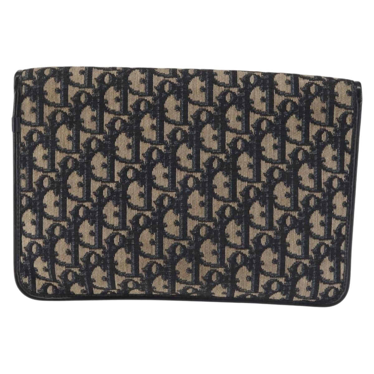 Christian Dior Vintage Trotter Flap Shoulder Bag Canvas, NAVY, CANVAS, Shoulder bag