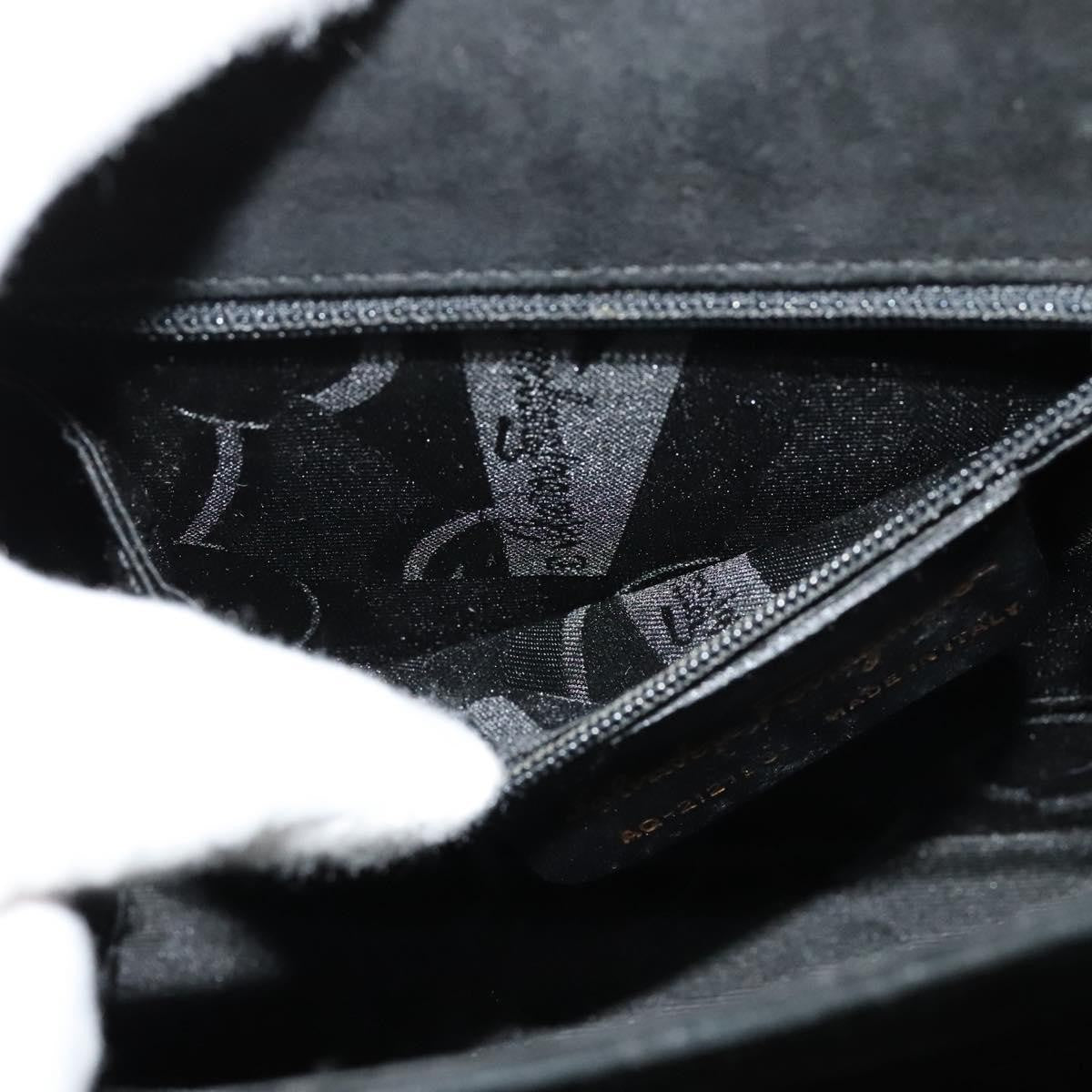 Salvatore Ferragamo Gancini Convertible Top Handle Bag Suede, BLACK, SUEDE, Handbag