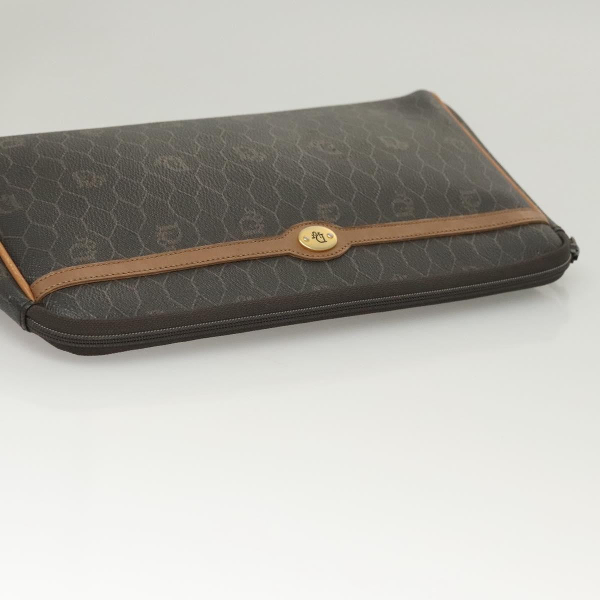Christian Dior Vintage Honeycomb Zip Pouch Canvas and Leather, Black, Canvas, Clutch