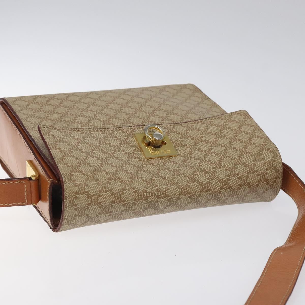 Celine Vintage Macadam Shoulder Bag Canvas and Leather, Beige, Canvas, Shoulder Bag
