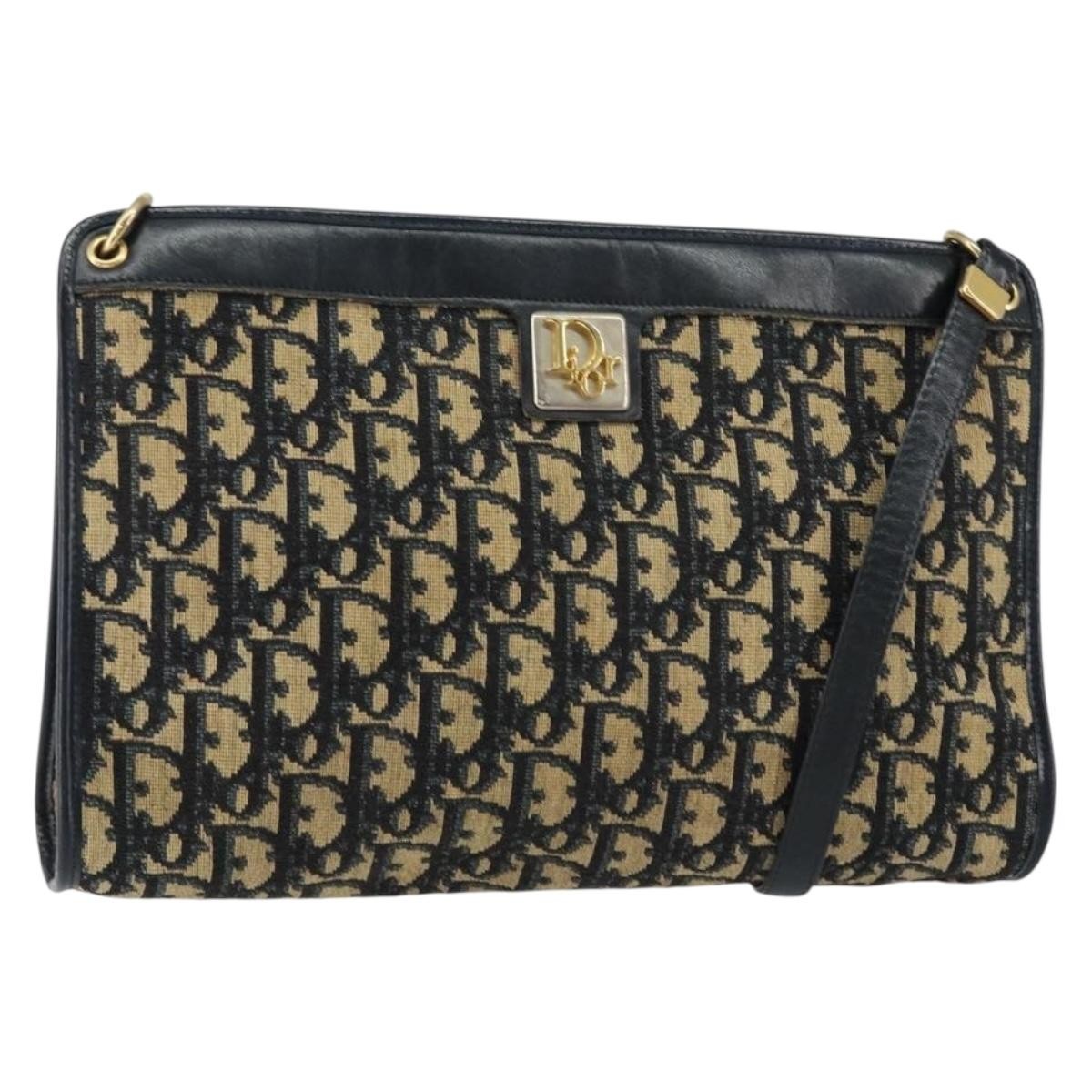 Christian Dior Vintage Trotter Shoulder Bag Canvas, NAVY, CANVAS, Shoulder bag