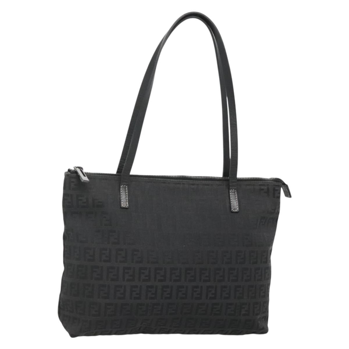 Fendi Roll Tote Zucchino Canvas, BLACK, CANVAS, Tote bag
