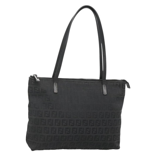Fendi Roll Tote Zucchino Canvas, BLACK, CANVAS, Tote bag