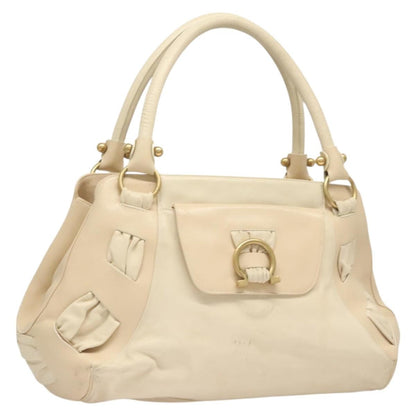 Salvatore Ferragamo Gancini Shoulder Bag Leather, WHITE, LEATHER, Handbag
