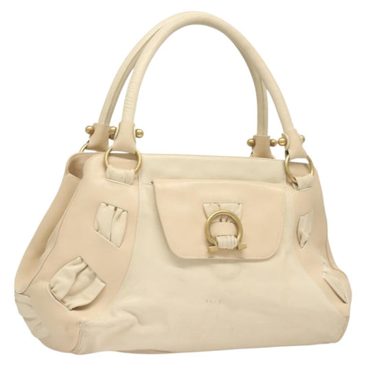 Salvatore Ferragamo Gancini Shoulder Bag Leather, WHITE, LEATHER, Handbag