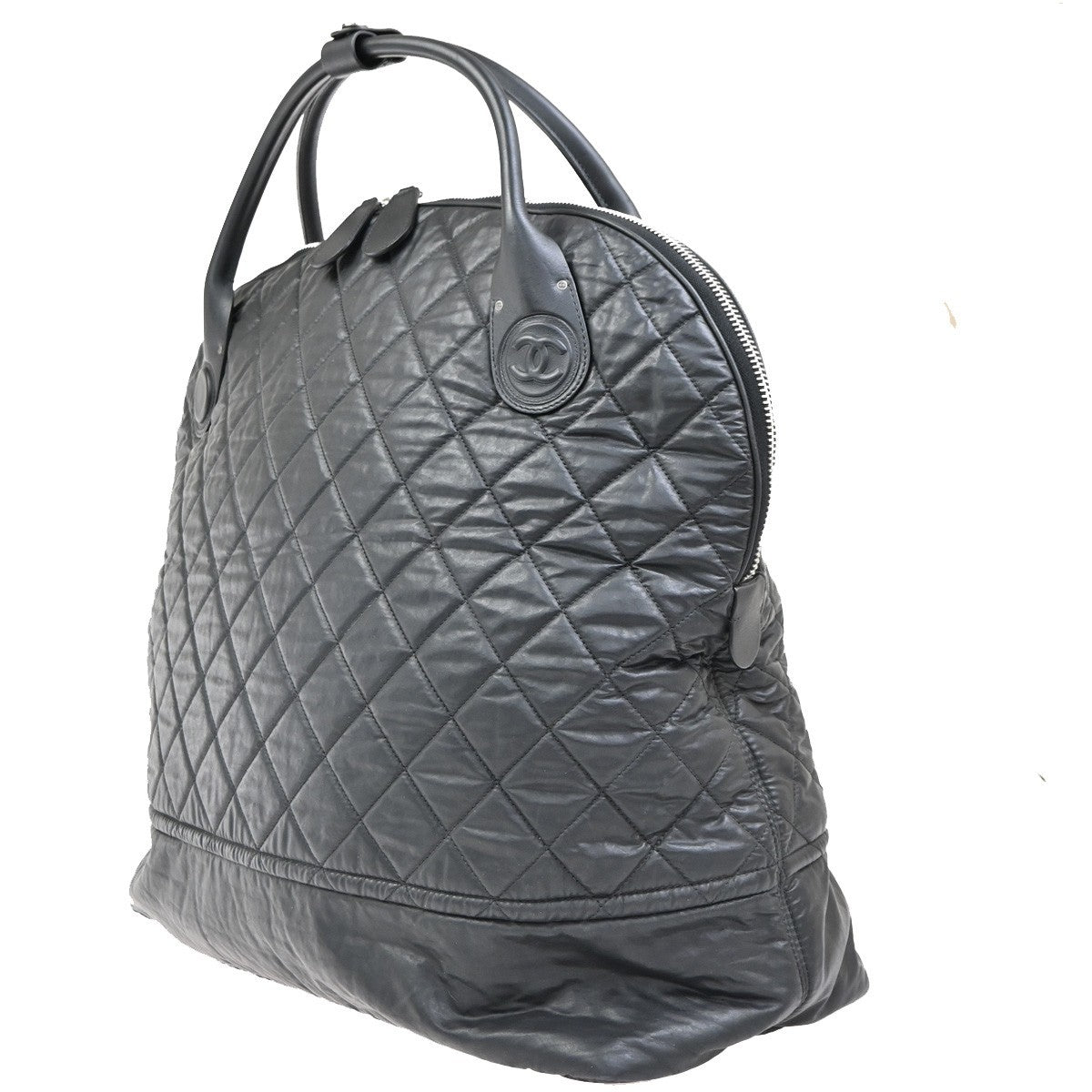 Chanel Horizontal Sport Weekender Bag Quilted Coated Canvas, BLACK, NYLON, Travel bag