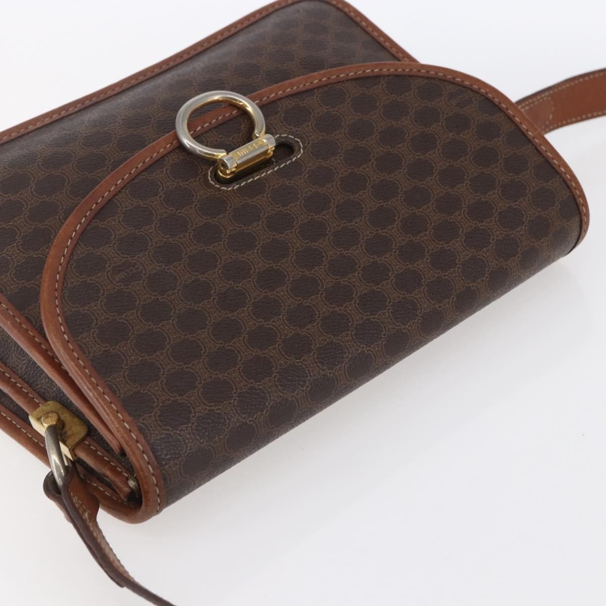 Celine Flap Shoulder Bag Canvas, BROWN, CANVAS, Shoulder bag