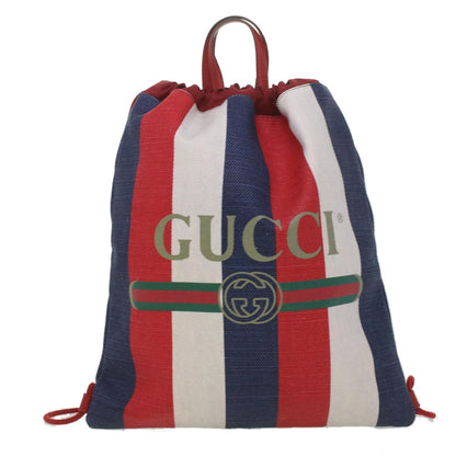 Gucci Logo Drawstring Backpack Striped Canvas, MULTICOLOUR, CANVAS, Backpack