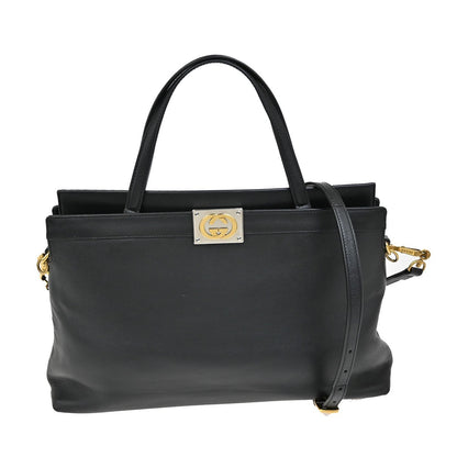 Gucci Linea Matisse Interlocking G Top Handle Tote Leather, BLACK, LEATHER, Tote bag