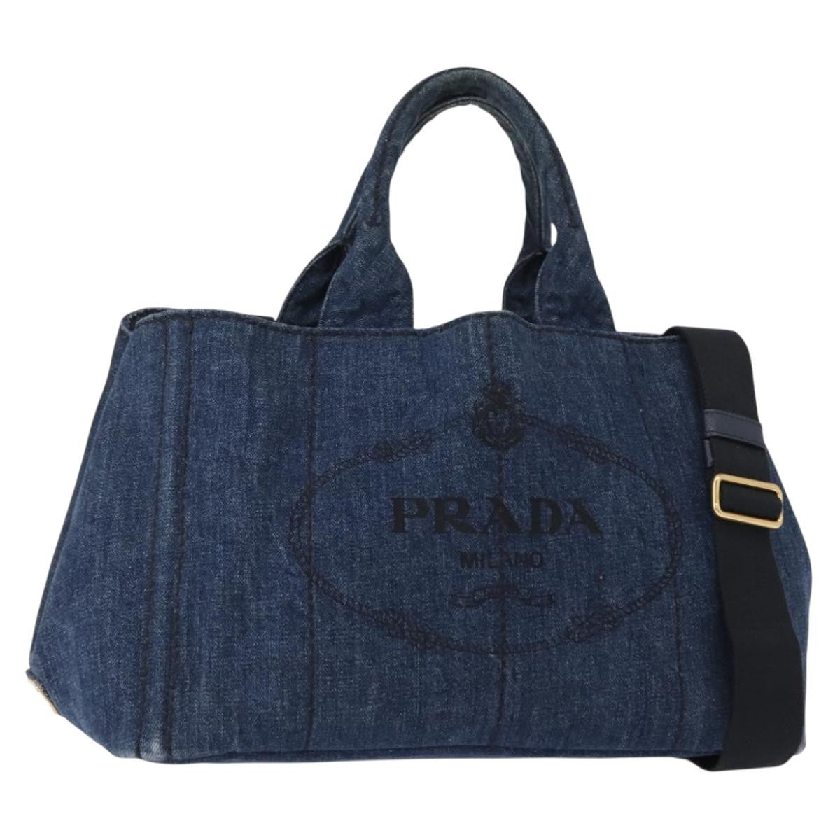 Prada Canapa Open Tote Canvas, BLUE, CANVAS, Tote bag