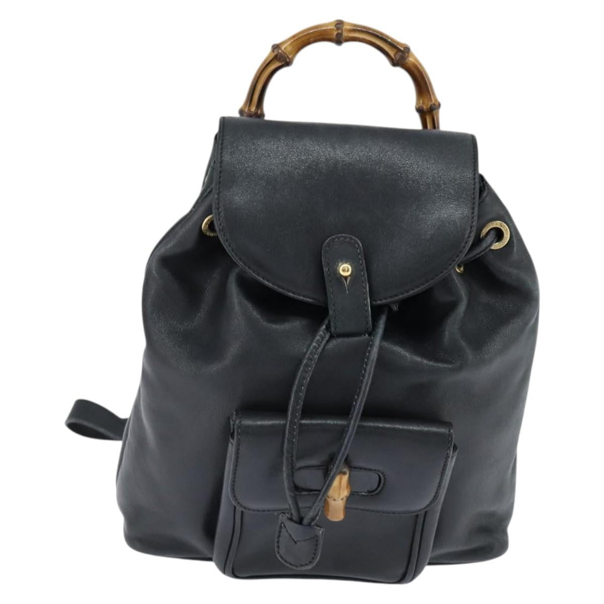 Gucci Vintage Bamboo Backpack Leather, BLACK, LEATHER, Backpack