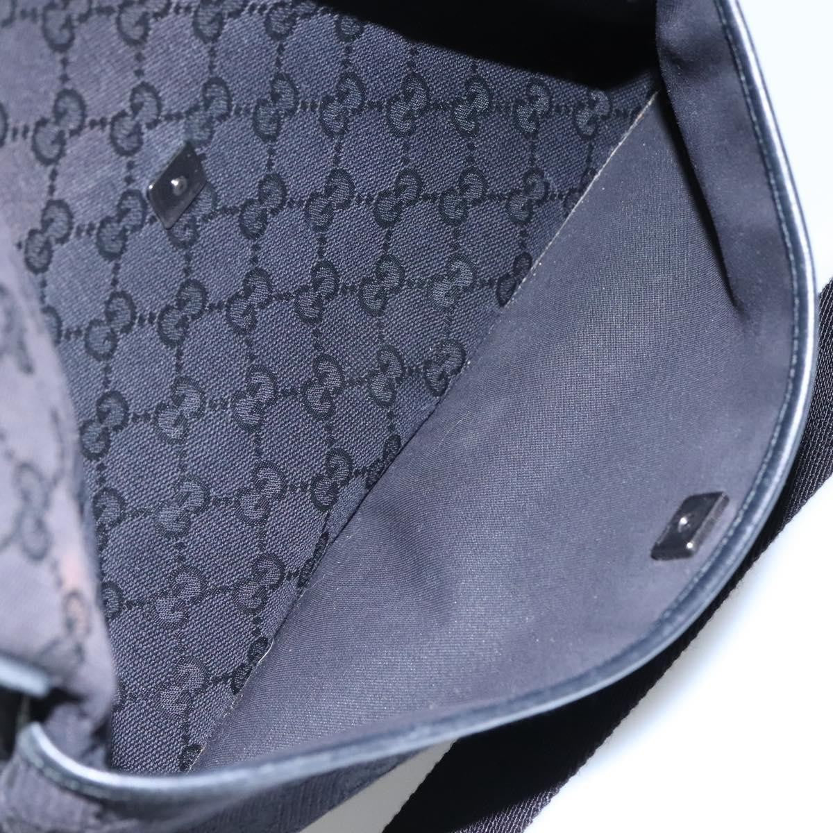Gucci Zip Messenger Bag GG Canvas with Perforated Leather, BLACK, CANVAS, Shoulder bag