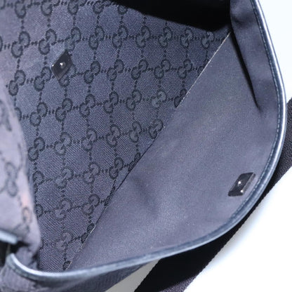 Gucci Zip Messenger Bag GG Canvas with Perforated Leather, BLACK, CANVAS, Shoulder bag