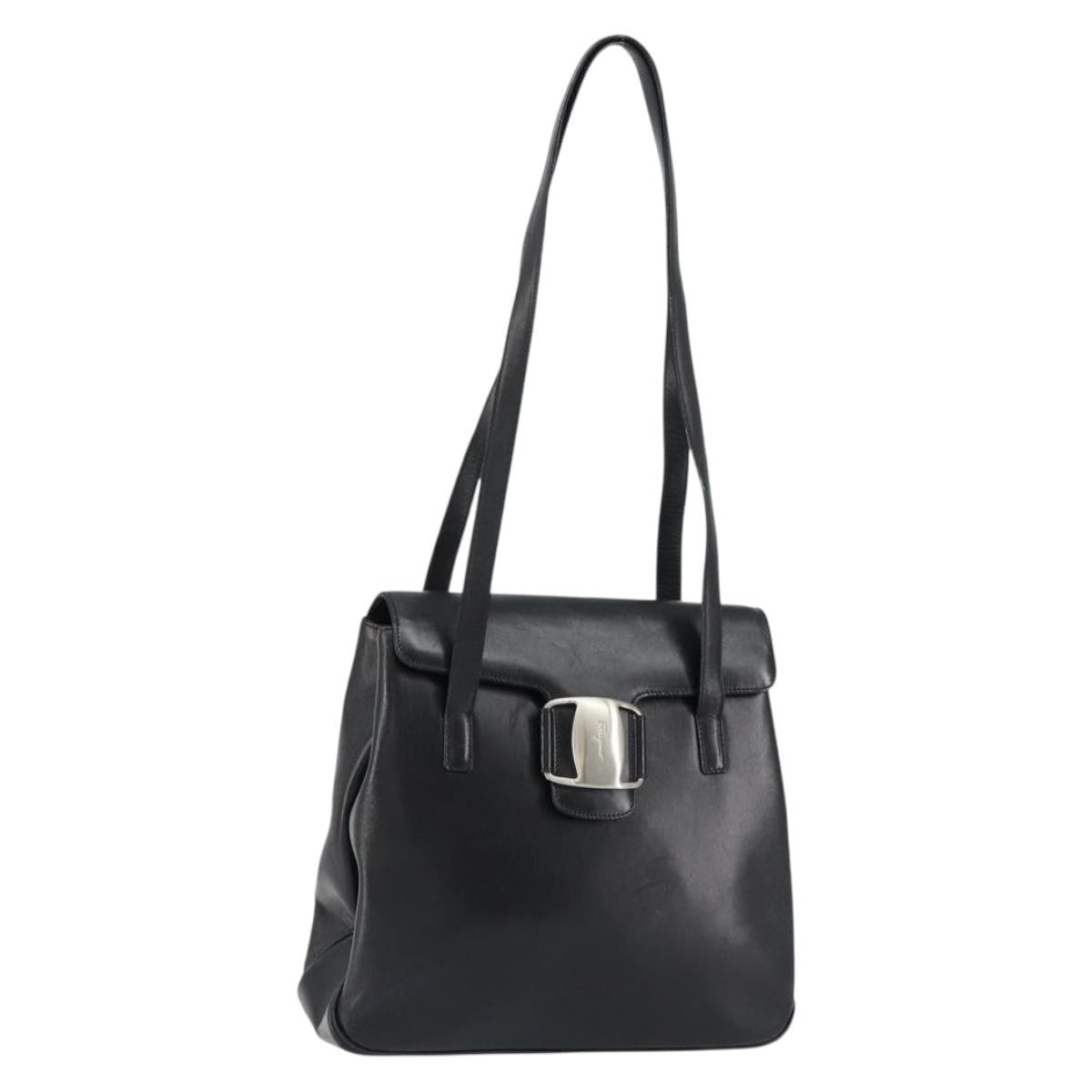 Salvatore Ferragamo Vala Shoulder Bag Leather, BLACK, LEATHER, Tote bag