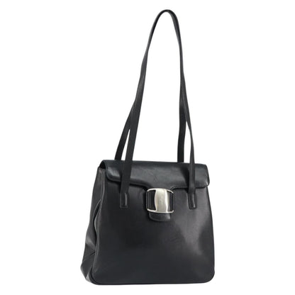 Salvatore Ferragamo Vala Shoulder Bag Leather, BLACK, LEATHER, Tote bag