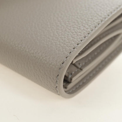 Celine Triomphe Trifold Wallet Leather, Beige, Leather, Wallet