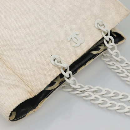 Chanel CC Resin Chain Tote Quilted Raffia, WHITE, WOOD, Tote bag