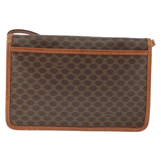 Celine Vintage Macadam Circle Logo Shoulder Bag Canvas and Leather, BROWN, CANVAS, Shoulder bag