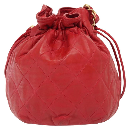 Chanel Drawstring Bucket Bag Lambskin, RED, LEATHER, Crossbody bag