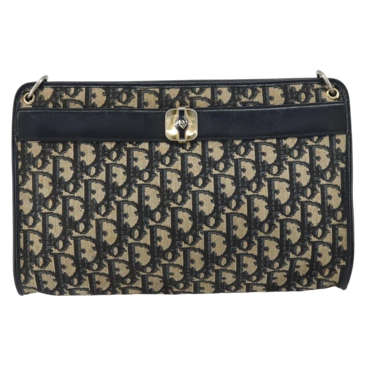 Christian Dior Vintage Trotter Shoulder Bag Canvas, NAVY, CANVAS, Shoulder bag