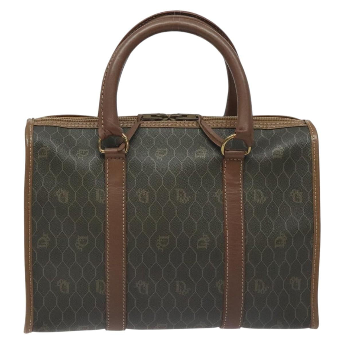 Christian Dior Vintage Honeycomb Handbag Canvas Leather, BLACK, CANVAS, Handbag