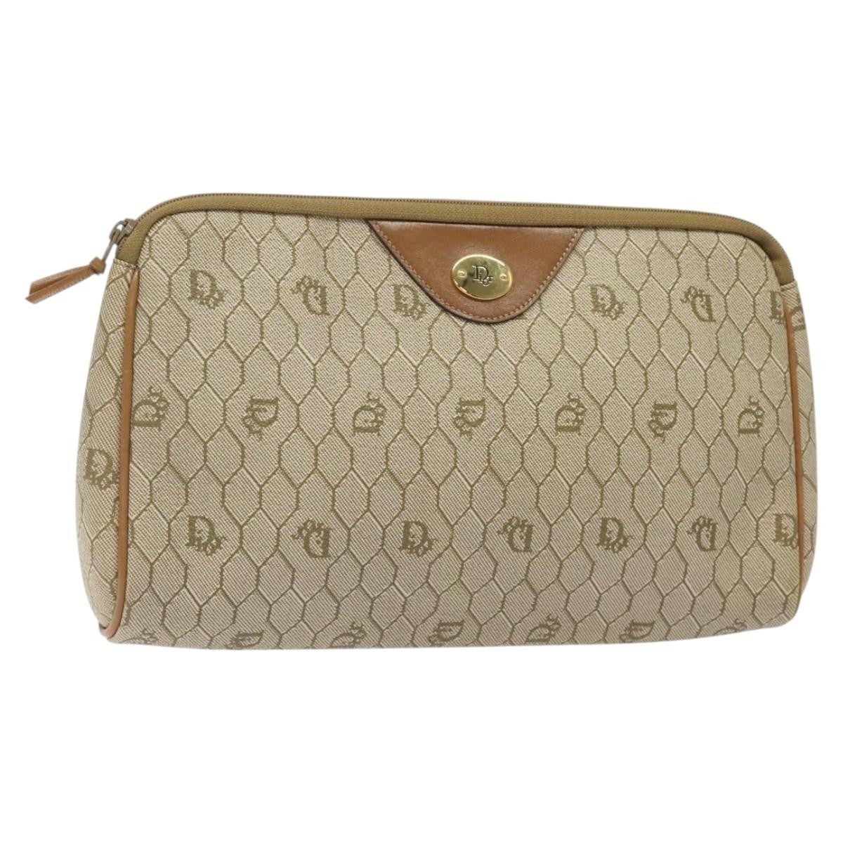 Christian Dior Vintage Honeycomb Zip Pouch Coated Canvas, BEIGE, PVC, Clutche & pouche