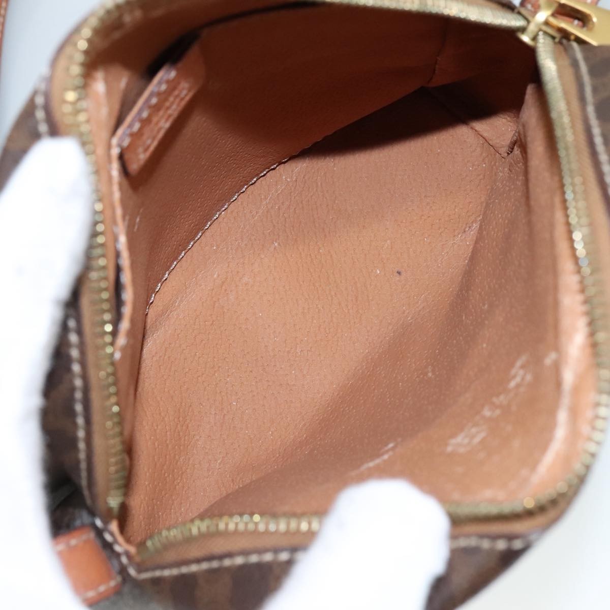 Celine Macadam Shoulder Bag Leather, BROWN, LEATHER, Shoulder bag