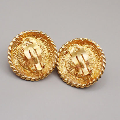 Chanel Vintage Round Chain Clip-On Earrings Metal with Faux Pearl, GOLD, GOLD_PLATED, Earrings