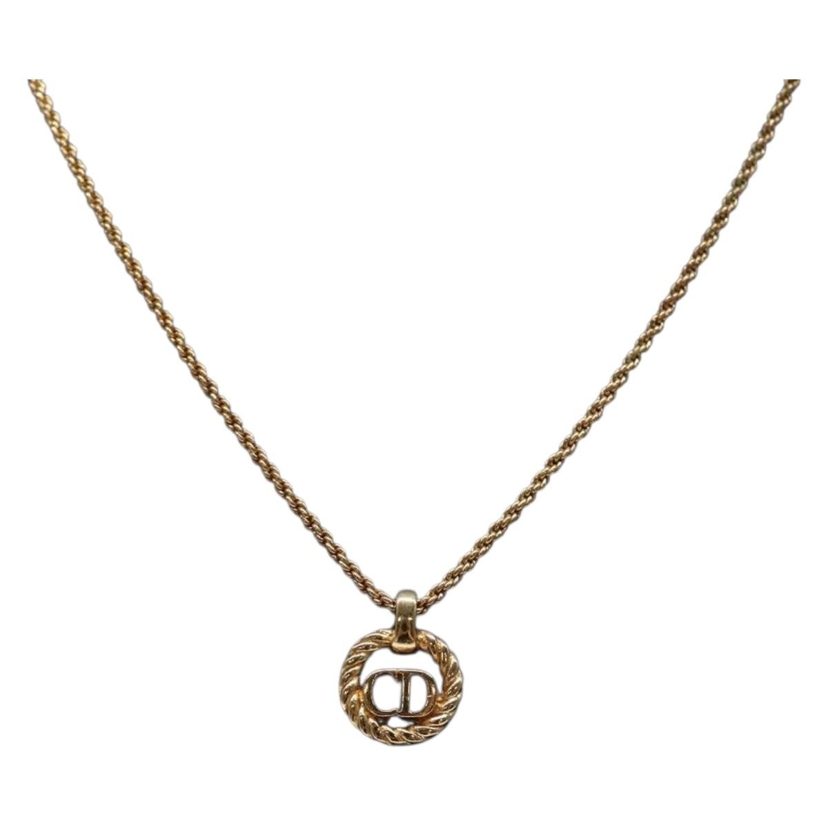 Christian Dior CD Round Pendant Necklace Metal, GOLD, METAL, Necklace