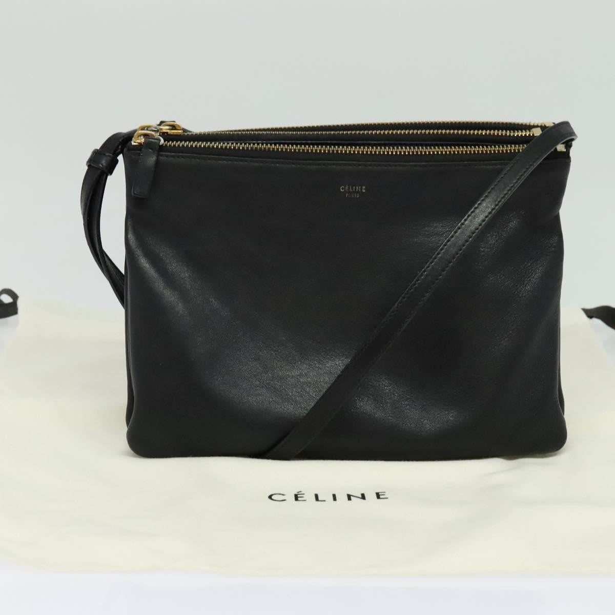 Celine Trio Crossbody Bag Leather, BLACK, LEATHER, Crossbody bag