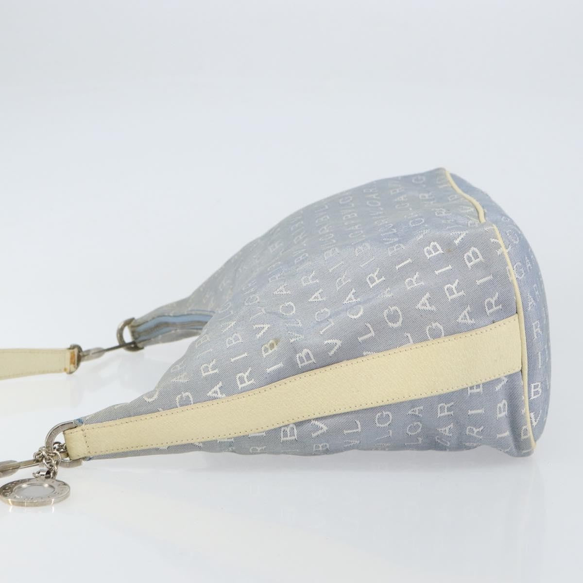 Bvlgari Logomania Shoulder Bag Canvas with Leather, BLUE, CANVAS, Shoulder bag