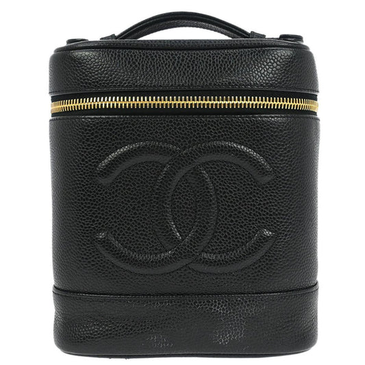 Chanel Vintage Timeless Cosmetic Case Caviar, BLACK, LEATHER, Handbag