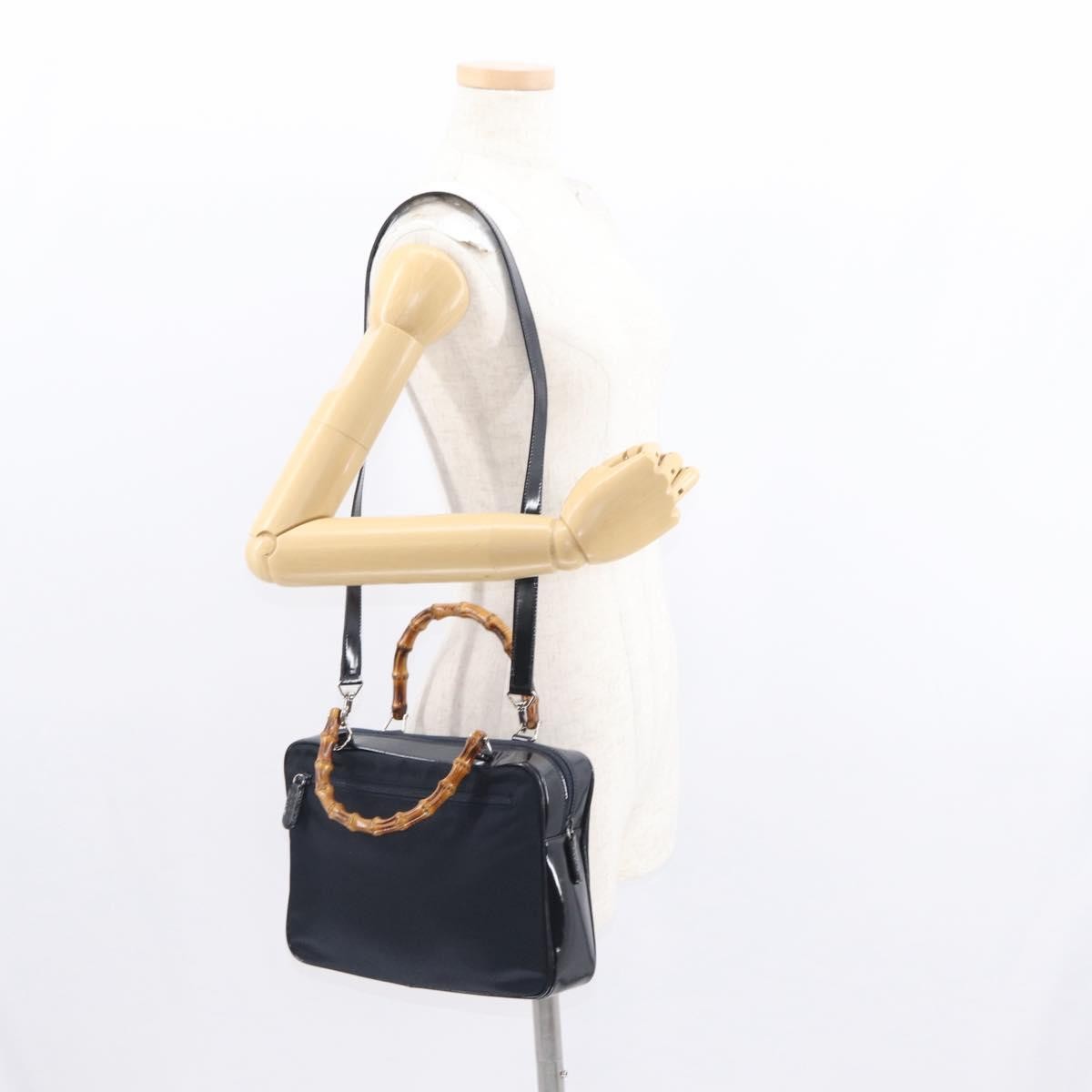 Gucci Vintage Bamboo Handle Bag Nylon, BLACK, NYLON, Handbag