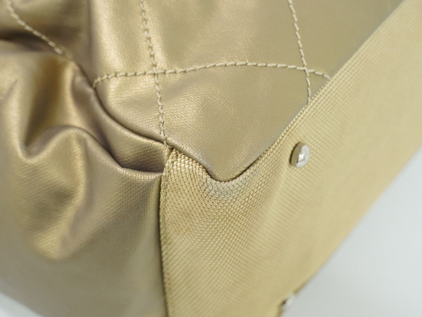 Chanel Biarritz Pocket Tote Quilted Coated Canvas, GOLD, CANVAS, Tote bag