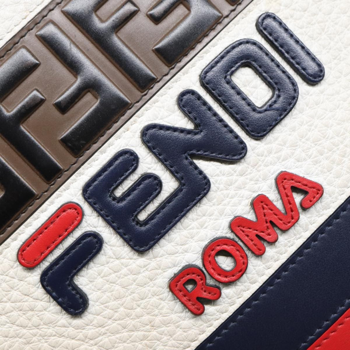 Fendi Mania Logo Zip Pouch Inlaid Leather, BEIGE, LEATHER, Clutche & pouche