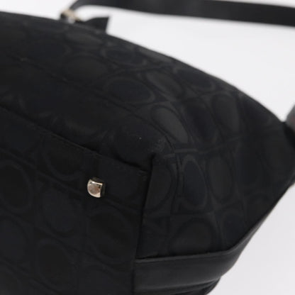 Salvatore Ferragamo Gancini Shoulder Bag Nylon, BLACK, LEATHER, Shoulder bag