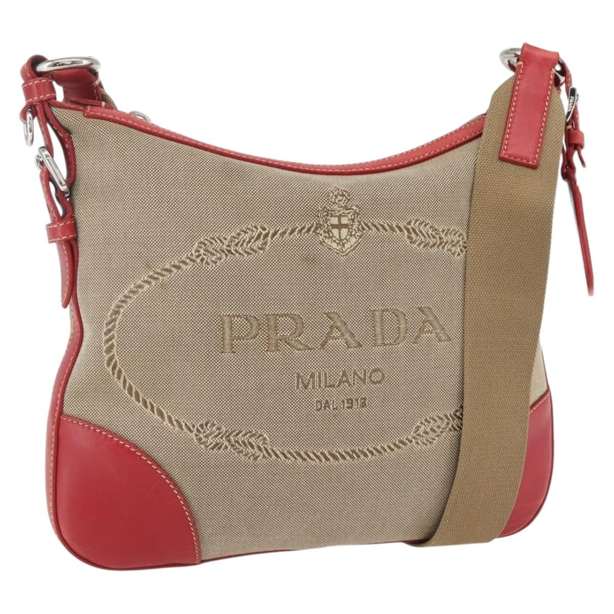 Prada Logo Zip Crossbody Bag Canvas, BEIGE, CANVAS, Shoulder bag