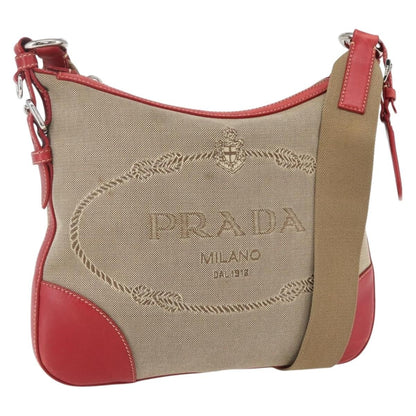 Prada Logo Zip Crossbody Bag Canvas, BEIGE, CANVAS, Shoulder bag