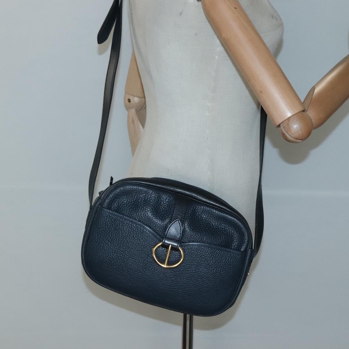 Christian Dior Vintage Flap Crossbody Bag Leather, NAVY, LEATHER, Shoulder bag