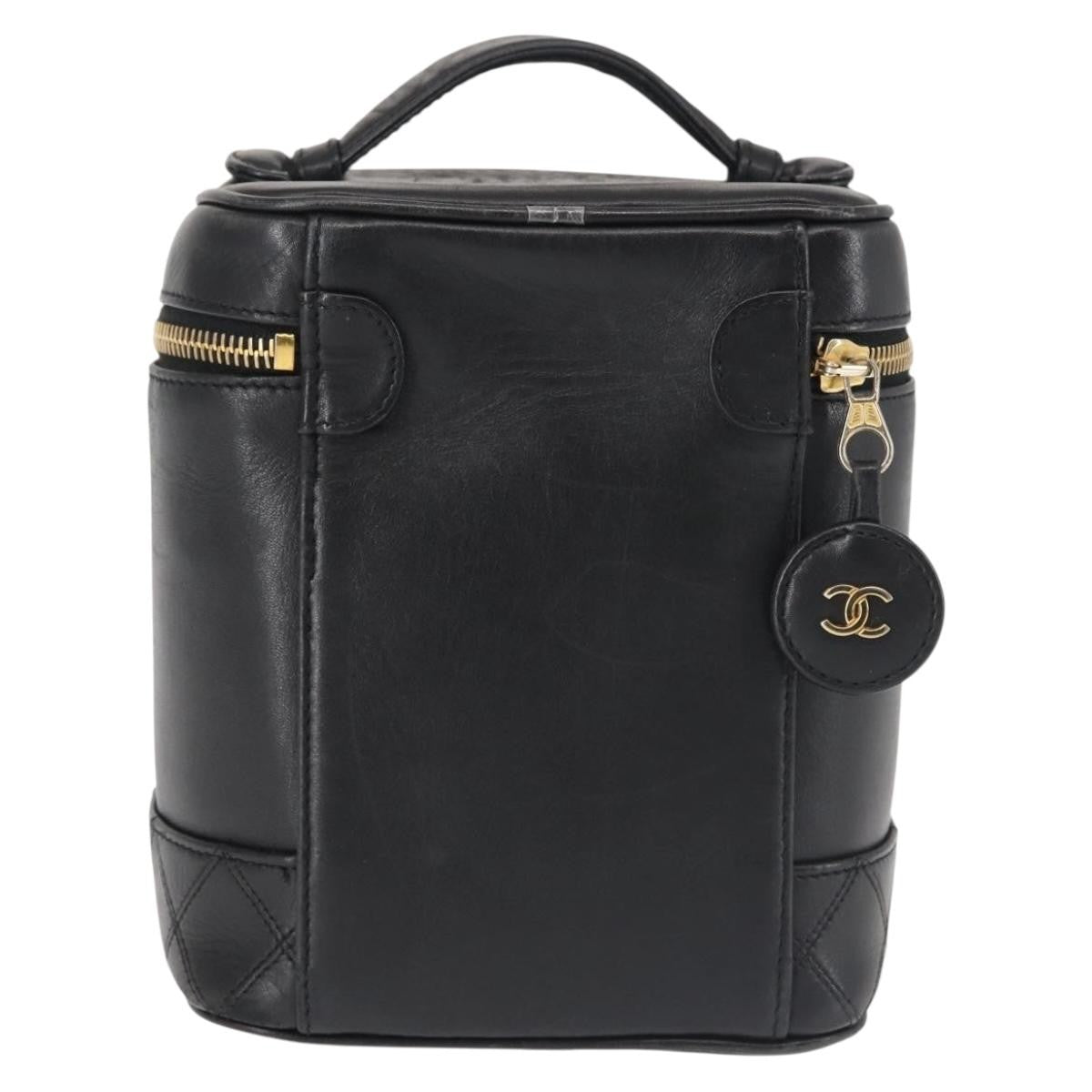 Chanel Vanity pouch Leather, BLACK, LEATHER, Toiletry Case