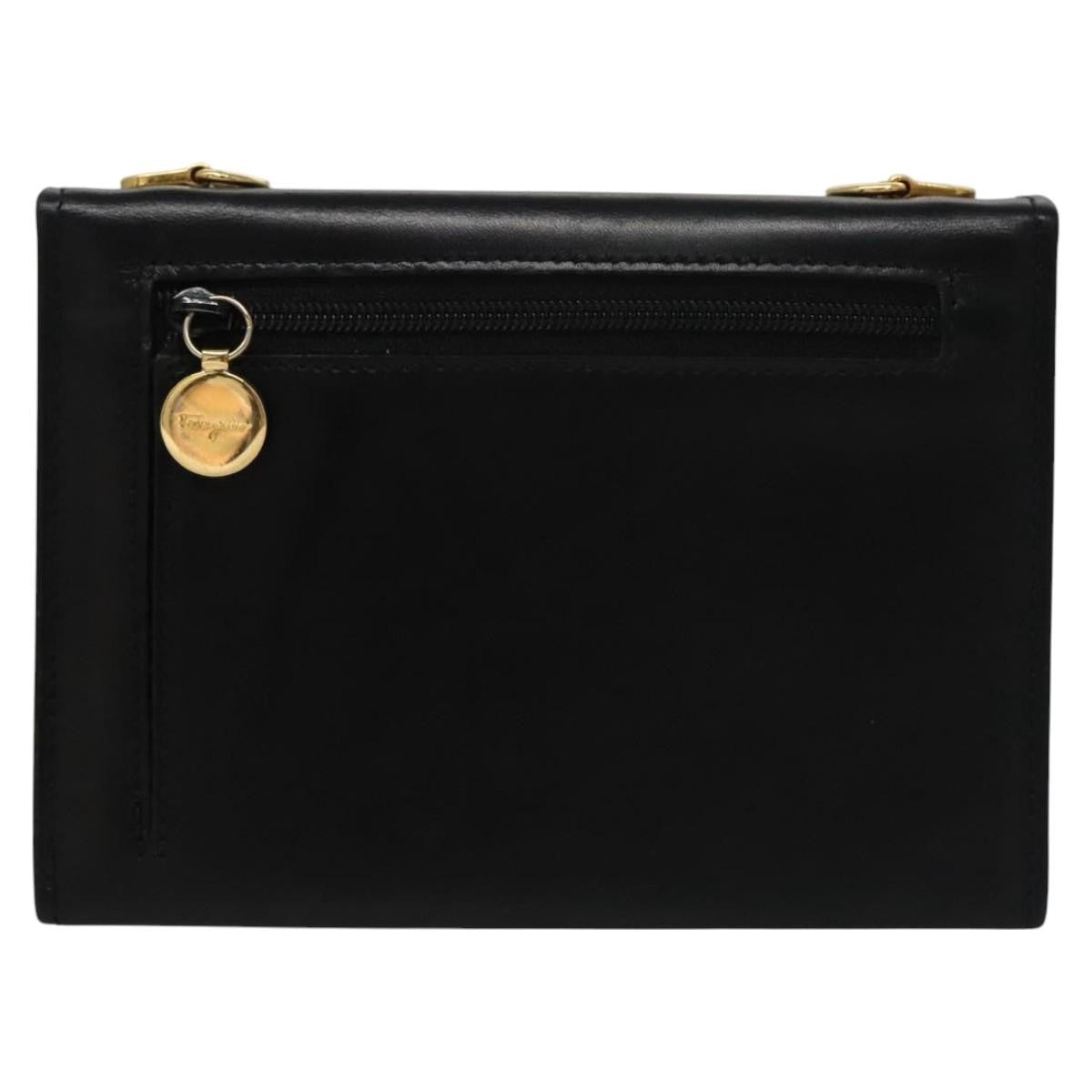 Salvatore Ferragamo Vintage Gancini Flap Crossbody Bag Leather, BLACK, LEATHER, Clutche & pouche