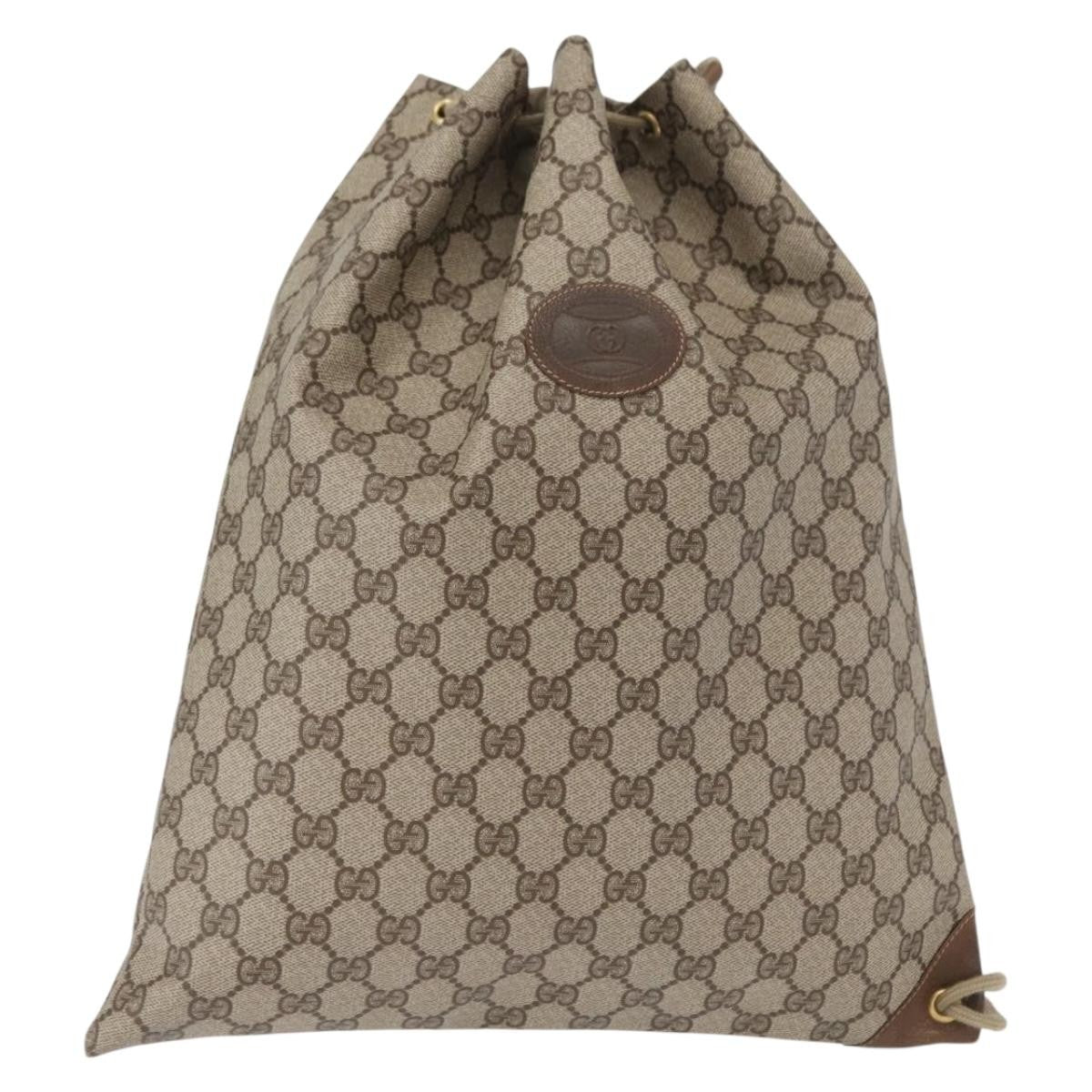 Gucci Drawstring Shoulder Bag GG Canvas with Leather, BEIGE, PVC, Shoulder bag