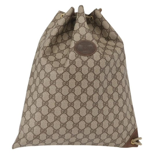 Gucci Drawstring Shoulder Bag GG Canvas with Leather, BEIGE, PVC, Shoulder bag