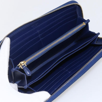 Prada Zip Around Organizer Wallet Saffiano Leather with Applique, BLUE, LEATHER, Wallets