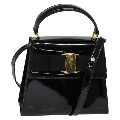 Salvatore Ferragamo Vintage Vara Bow Top Handle Bag Patent Leather, BLACK, PATENT_LEATHER, Handbag