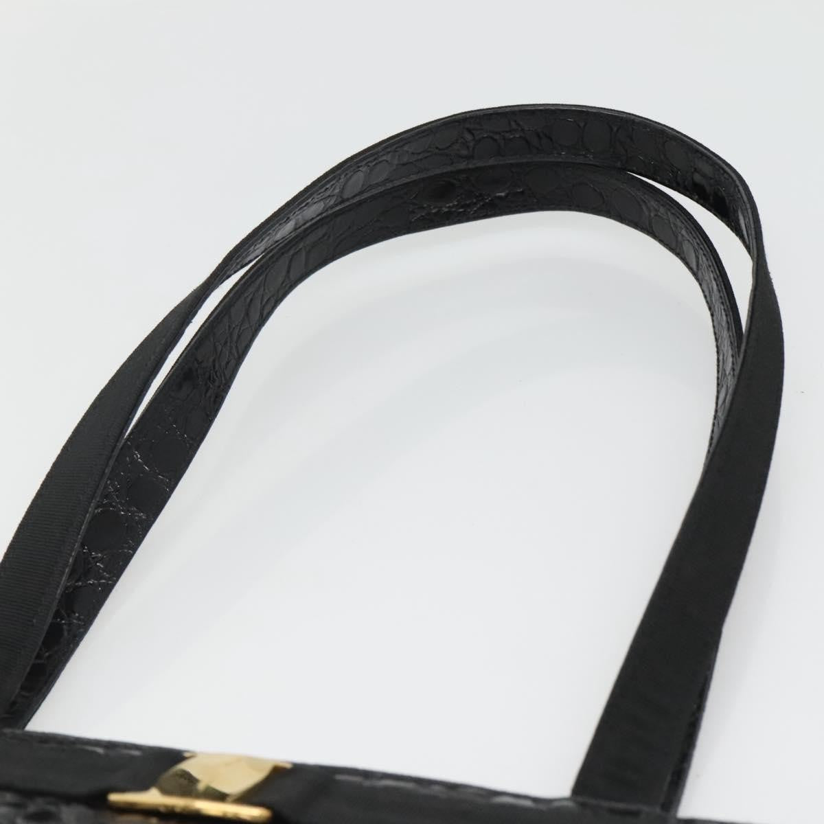 Salvatore Ferragamo Vintage Vara Bow Tote Lizard Embossed Leather, BLACK, LEATHER, Tote bag