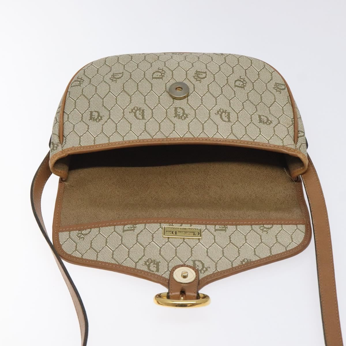 Christian Dior Vintage Honeycomb Flap Crossbody Bag Coated Canvas, BEIGE, CANVAS, Crossbody bag